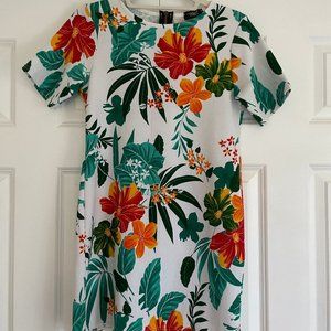 Edge tropical print mini dress